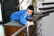 Jil tied and gagged in shiny nylon clothes