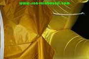 Sexy Pia being tied and gagged on a chair wearing sexy shiny nylon rainwear (Pics)