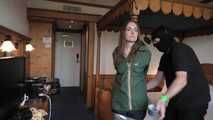 Rachel Adams Poletied and Pantygagged in shiny nylon Rainwear left for desperate struggeling