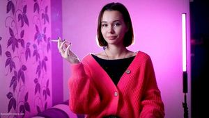 Beautiful Yulia is smoking 120mm cork cigarette