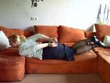Hogtied on the couch