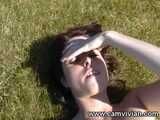Petting my shaved pussy outdoors