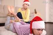 Merida and Hannah - Merida overpowered and hogtied by Hannah under the Christmas tree