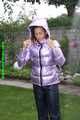 Watch Sandra taking a shower in her new purple shiny nylon down jacket 