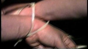 24 Yr OLD CRAFTIER GETS MOUTH STUFFED WITH STINKY SOCK AND TIED IN WITH ROPE, HANDGAGGED, BAREFOOT WITH HANDS, FEET AND TOE-TIED WITH PLASTIC CABLE TIES AND TIED TO A CHAIR WITH ROPE  (D73-16)