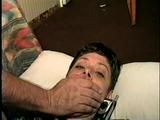 47 Yr OLD UNCOOPERATIVE LATINA HAIR DRESSER HAS HER MOUTH STUFFED WITH SMELLY SOCK, HANDGAGGED, TAPE GAGGED & BLINDFOLDED (D56-11)