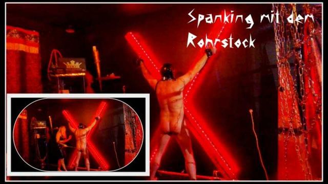 Merciless cane education in a latex skirt!