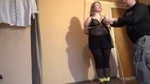 Sandra tied with yellow ropes 3/4