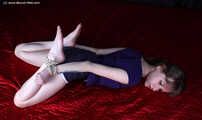 Agnes hogtied on bed