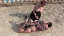 The Spain Files - Yvette Costeau challenged by Rija Mae - Outdoor Hogtie in the Sun