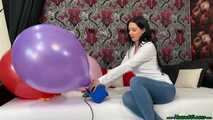 sexy preparing U16 balloons with electrical pump and popping them