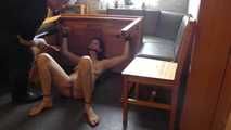 This time slave Luci is taken hard in the kitchen at the kitchen table