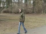 Marlin wearing sexy shiny nylon downwear and a jeans going for a walk (Video)