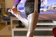 Mara during her workout wearing a sexy silber leggings and a nlack shiny nylon shorts over it as well as a purple rain jacket (Pics)