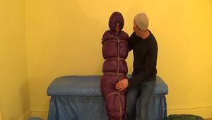 Gothic girl in down jacket then  bag