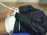 Two short videos of three tied and gagged girls in shiny nylon shorts