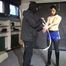 Lady M tied and spanked in shiny blue nylon shorts wearing latex Pants under the Shorts