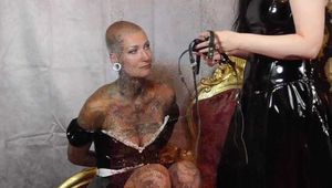 +++archiv+++ Miss Francine as a sexy PVC maid bound and gagged behind the scenes