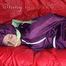 SANDRA being tied and gagged on a sofa with ropes and a clothgag wearing a sexy blue shiny nylon rain pants and a purple rain jacket (Pics)