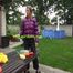 watch Pia enjoying summer in the Garden with her shiny nylon downwear