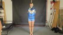 Myxxxy bound, gagged and spanked in a shiny nylon Shorts and Windbreaker