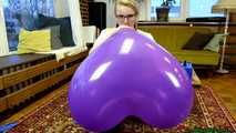 three Blow2Pops of blue U24,  clear U16 red polkadot and purple Cattex 36" heart