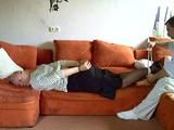 Hogtied on the couch