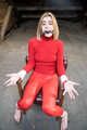 Ermintrude in Red Spy Chairtied in the Attic Barefoot