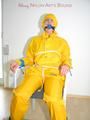 Katharina tied, gagged and hooded on a chair wearing sexy yellow rainwear (Pics)