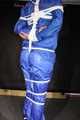 Watching sexy Pia being tied and gagged overhead with ropes and a ballgag wearing a supersexy blue shiny nylon bib overall and a rain jacket (Pics)