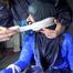 Watching Aiyana wearing sexy shiny nylon rainwear being stuffed, tied and double hooded of a dom (Video)