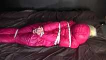 Watching sexy COURTNEY wearing pinj shiny nylon rainwear being tied and gagged with ropes (Video)