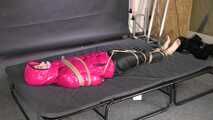 A custom Video with Myxxxy bound, gagged and vibed in a shiny nylon downjacket