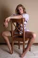 Albina Rose: topless barefoot girl with rope karada on her body poses to the camera, then do the same with hands and feet tied up