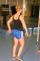 Katharina and Jenny during their workout in the fitness center wearing sexy shiny nylon shorts and tops (Pics)