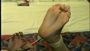 22 Yr OLD SEXY BANK TELLER IS MOUTH STUFFED, BANDANA CLEAVE GAGGED, HOG-TIED BAREFOOT & TOE-TIED ON THE BED (D50-16)