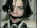 24 YR OLD GERMAN GIRL GRETCHEN DROOLS THROUGH HER HOME MADE RING-GAG (D42-11)
