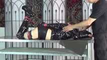 Ana in straitjacket hooded