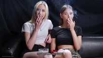 Girls smoking and giving an interview about they smoking experience