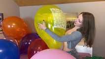 girlfriend pops your big balloons with wooden stick, fingernails and lighter