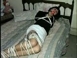 40 Yr OLD HAIRDRESSER CHER IS BALL-GAGGED TIED WITH 50 FEET OF ROPE & AN UP SKIRT PANTY SHOT (D44-10)