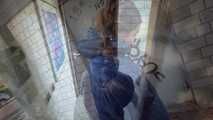 Rey Sanson bound and gagged in a shiny nylon Downcoat