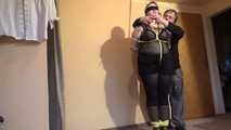 Sandra tied with yellow ropes 3/4