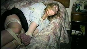30 Yr OLD SINGLE MOM IS TIGHTLY WRAP TAPE GAGGED, HANDGAGGED & LEFT TOTALLY ALONE TIED UP ON BED IN A MOTEL ROOM (D52-9)