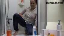 Wet clothes! jeans and a button top!