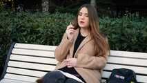 Russian girl spends her lunch break smoking 3 cigs in a row