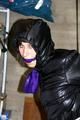 Julia tied and gagged in down jacket (cellar)