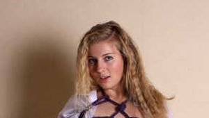 Albina Rose: topless barefoot girl with rope karada on her body poses to the camera, then do the same with hands and feet tied up