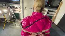 A custom Video with Myxxxy bound, gagged and vibed in a shiny nylon downjacket