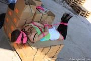 Susi hogtied on box PICS